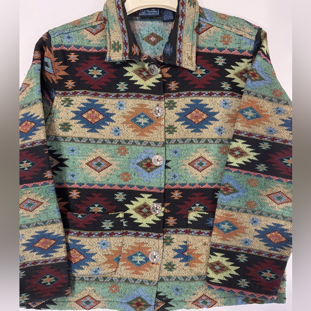 Jane Ashley Southwestern Geometric Tapestry Jacket Western Boho XL